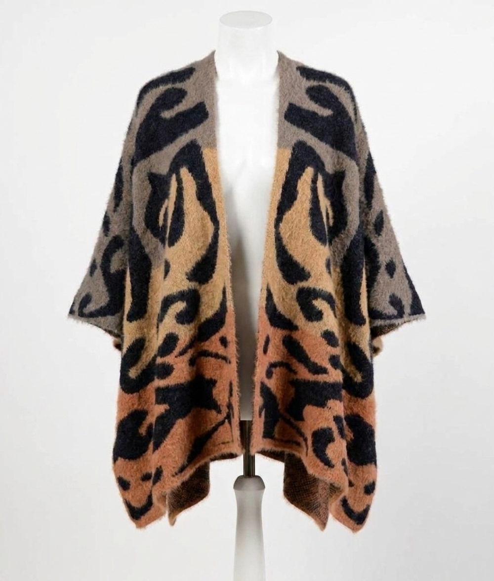 NEW FRANK LYMAN aleah abstract print cardigan in black & brown